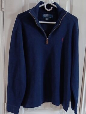 Vintage Polo Ralph Lauren Mockneck 1/4 Zip Pullover Blue Cotton Large